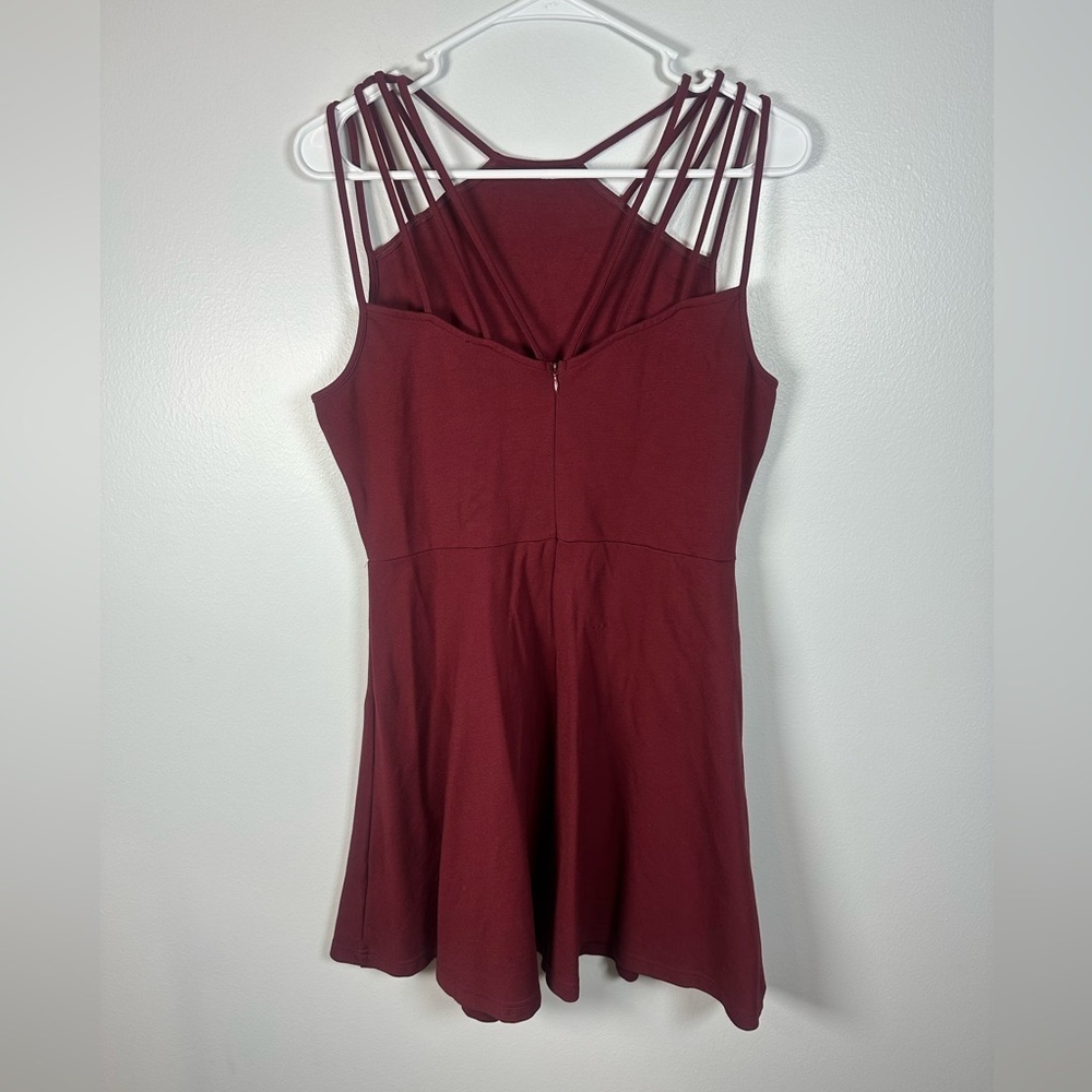 Y2K Black Swan Burgundy Strappy Mini Dress Fit and Flare Skater size Large - Picture 2 of 8